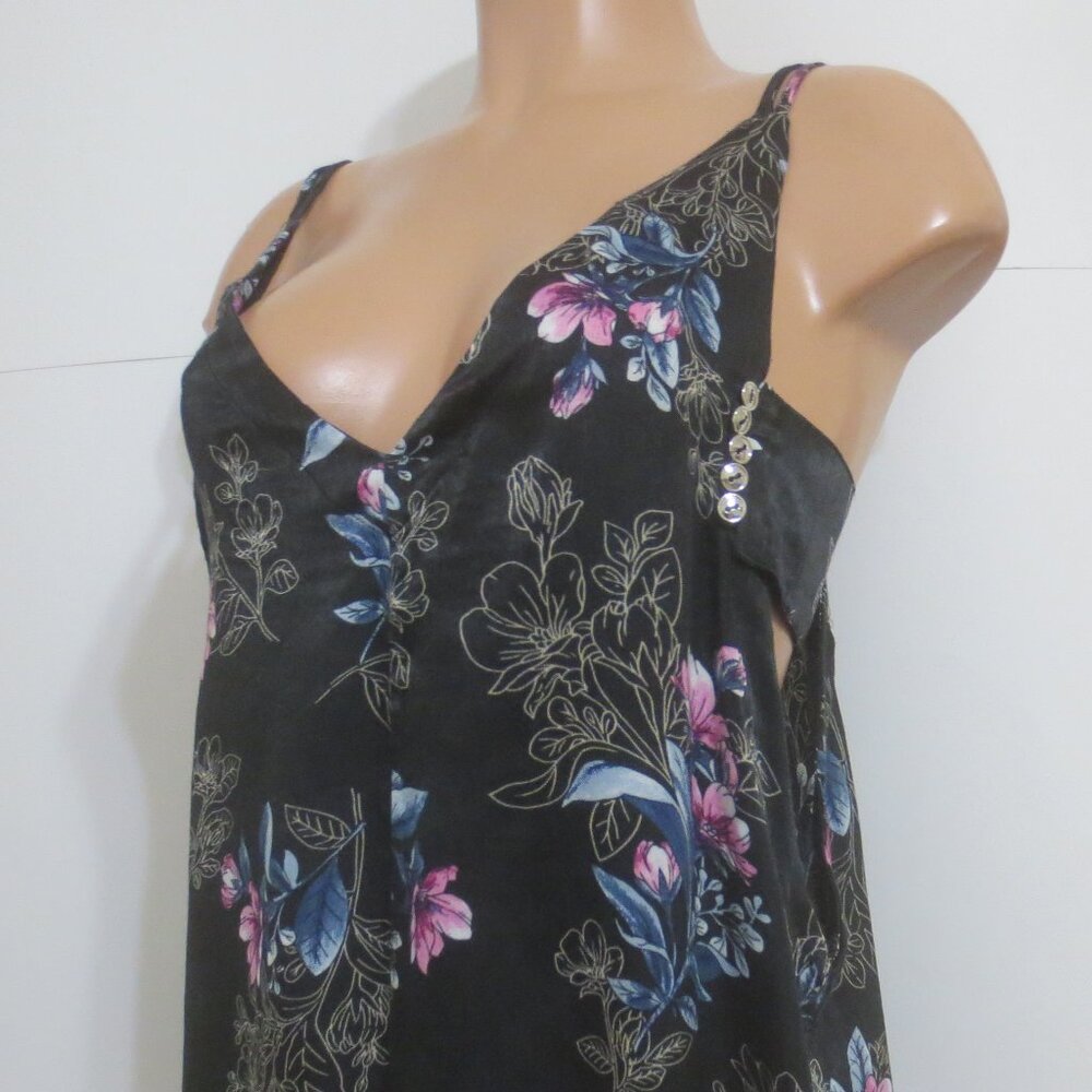 Dance & Marvel Satin Midi Jumpsuit Romper Pockets Black - Pink / Blue Floral S